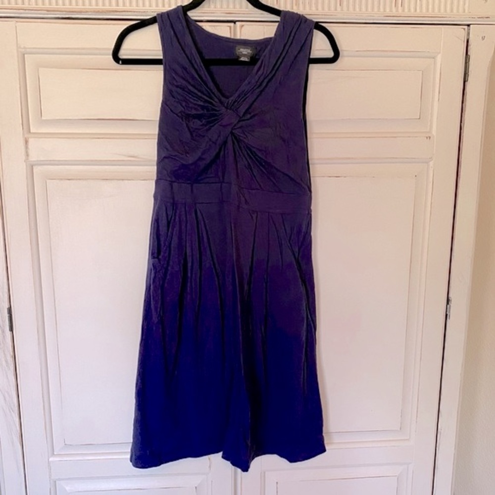 Anthropologie Deletta Sleeveless Navy Dress w/ Pockets Pima Cotton Blend Medium